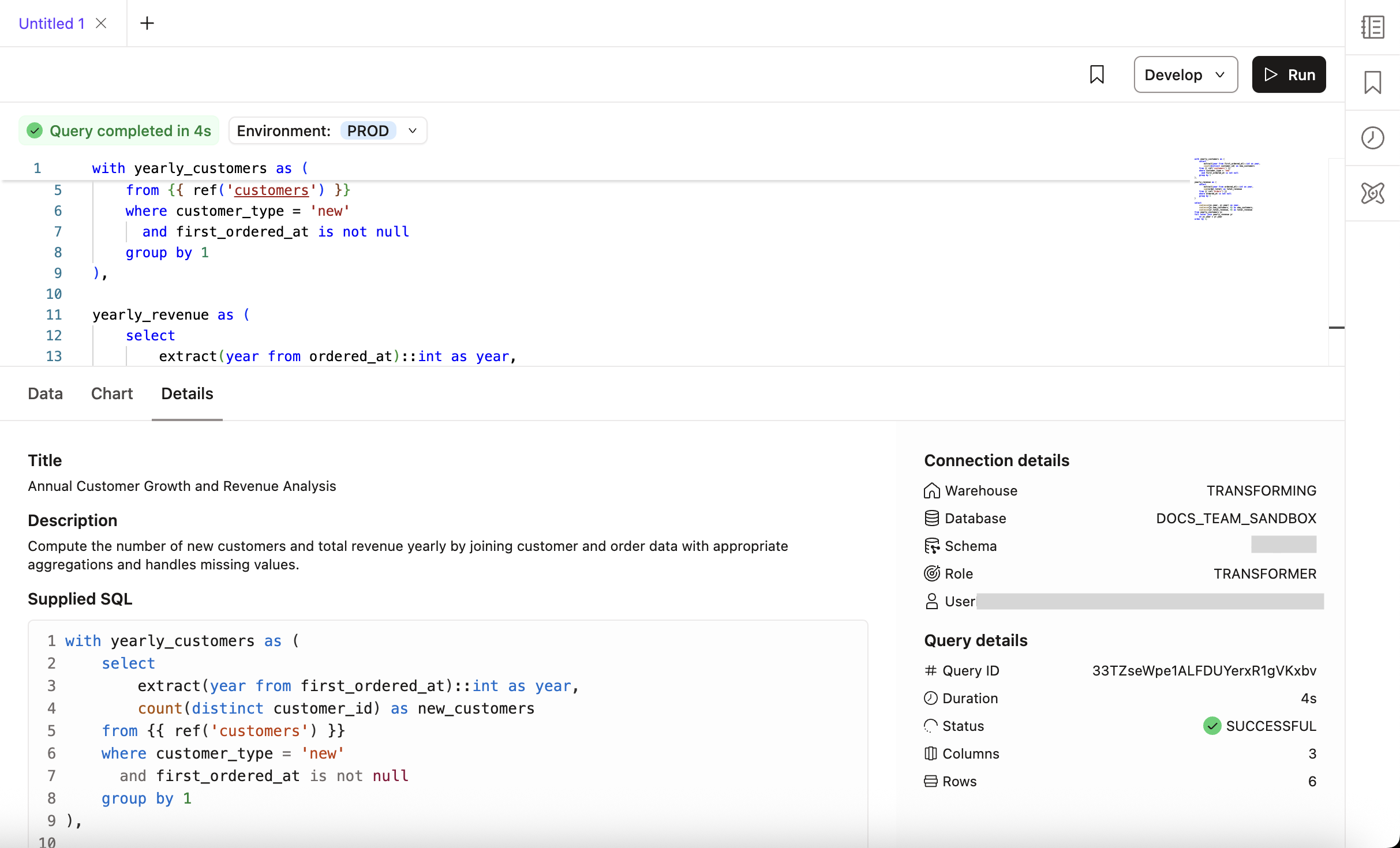 dbt Insights Details tab